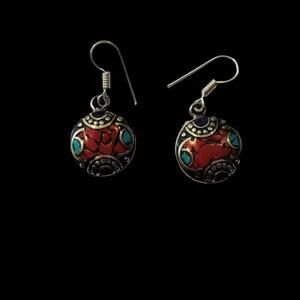 New Handmade Tibetan Earrings - Coral,  Turquoise, and Tibetan Silver